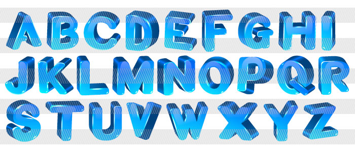 青色で立体のアルファベット
