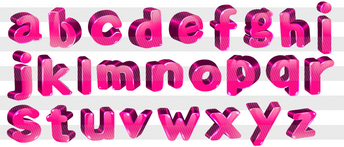 ピンク色で立体のアルファベット　小文字