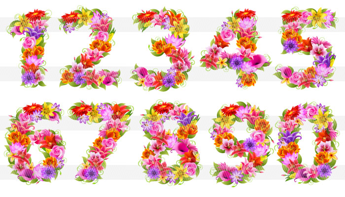 南国の花で作った数字0123456789