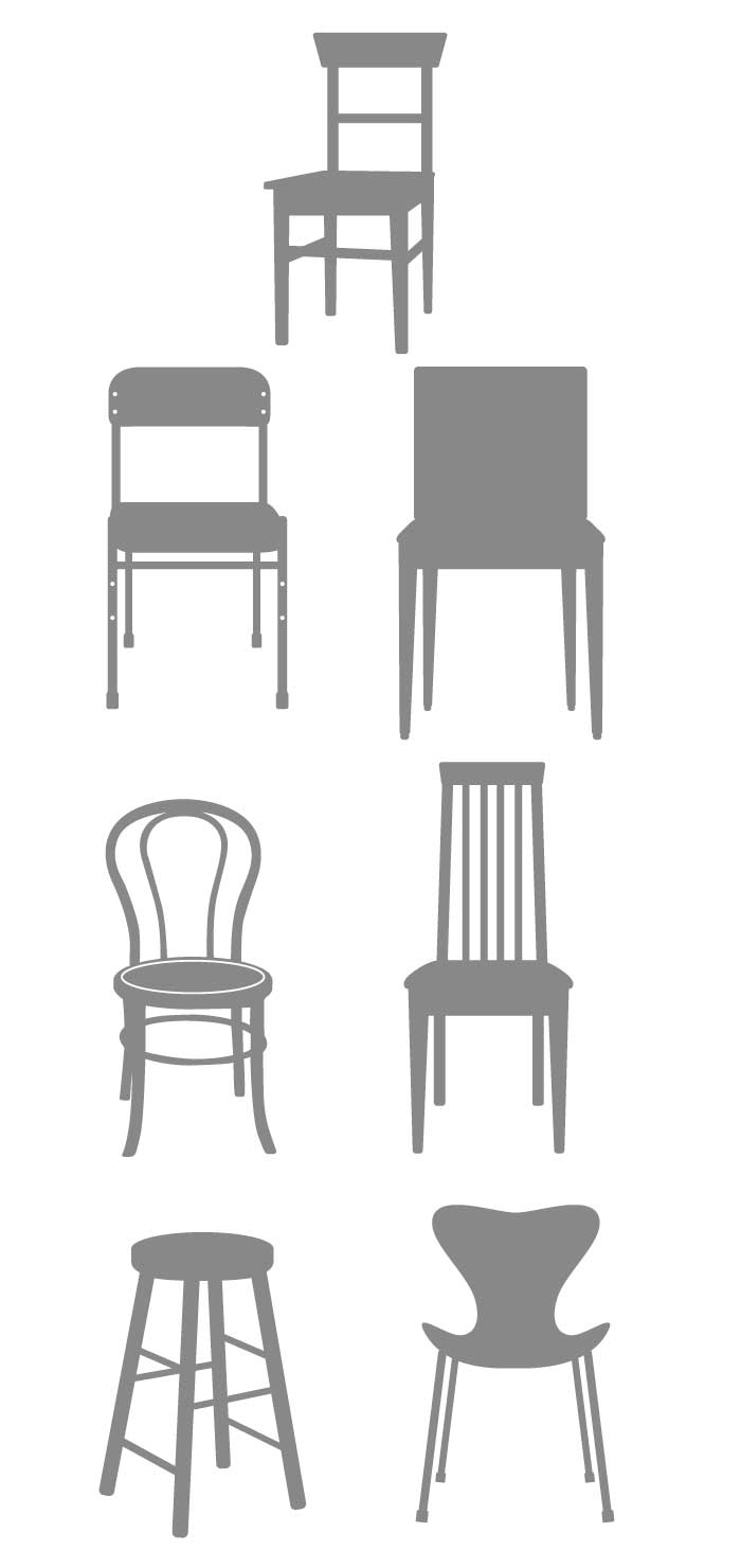 色々な椅子のシルエットの無料イラスト
