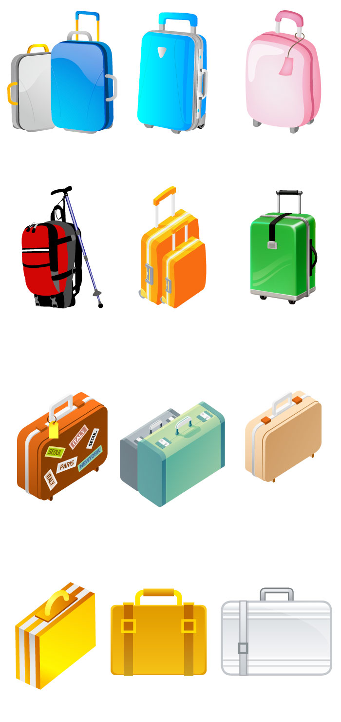 旅行や出張等で使うスーツケースの無料イラスト素材です。アタッシュケースのイラストもあります。